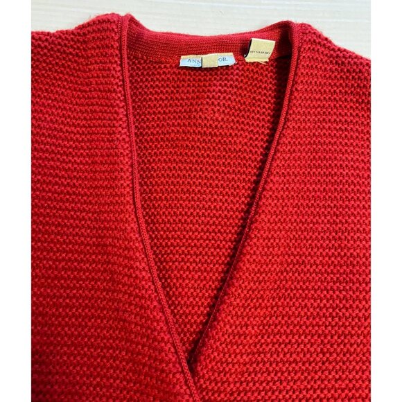VTG-Ann Taylor Womens Red 100% Wool  M thick chunky heavy cardigan sweater - Picture 7 of 12